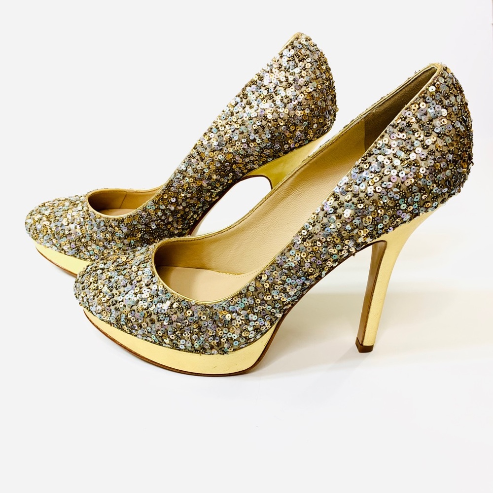 Joan & David Heels Platform Gold Sequin - image 2